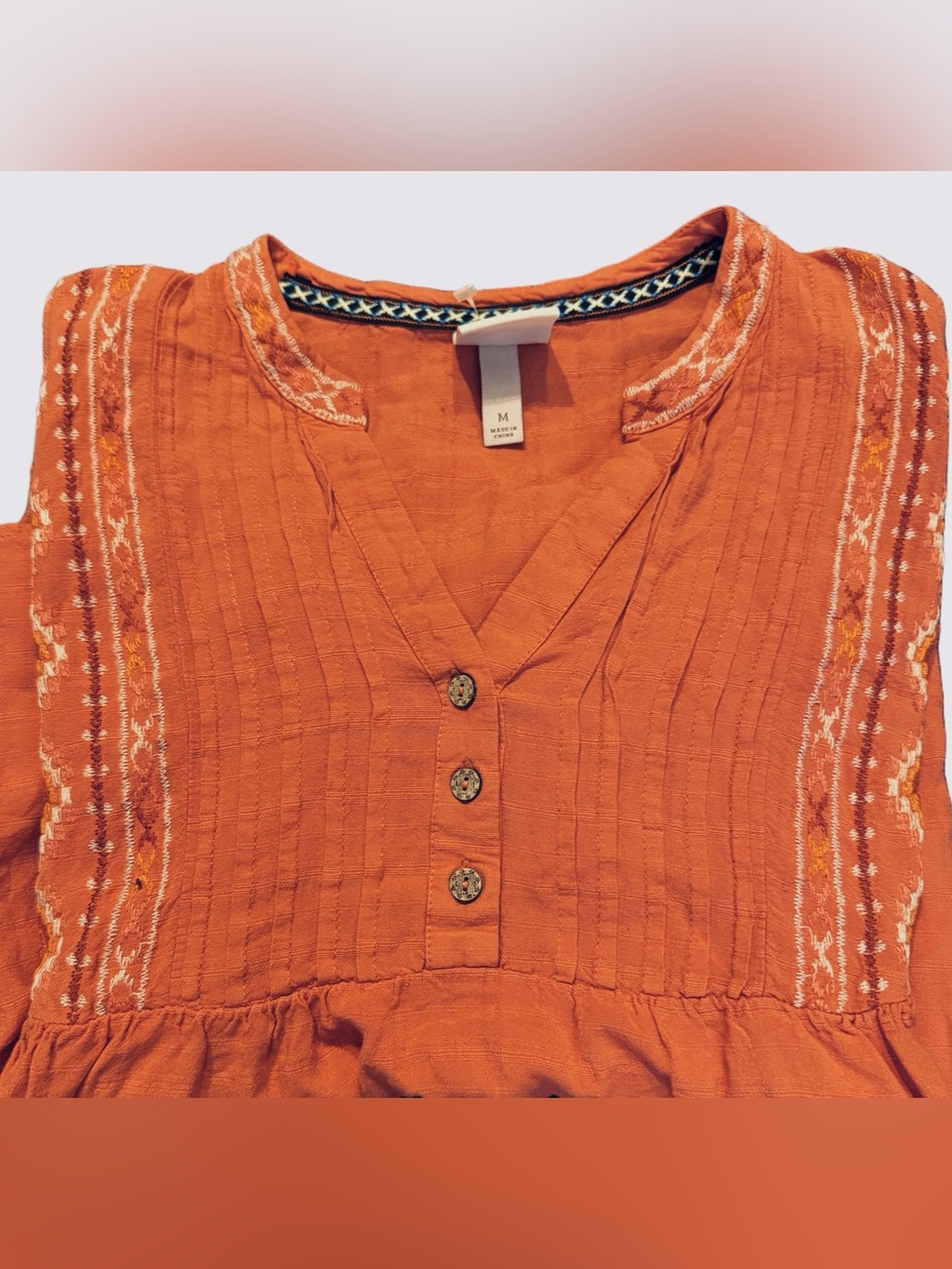 Knox Rose Orange Embroidered Peasant Tunic - Picture 6 of 9